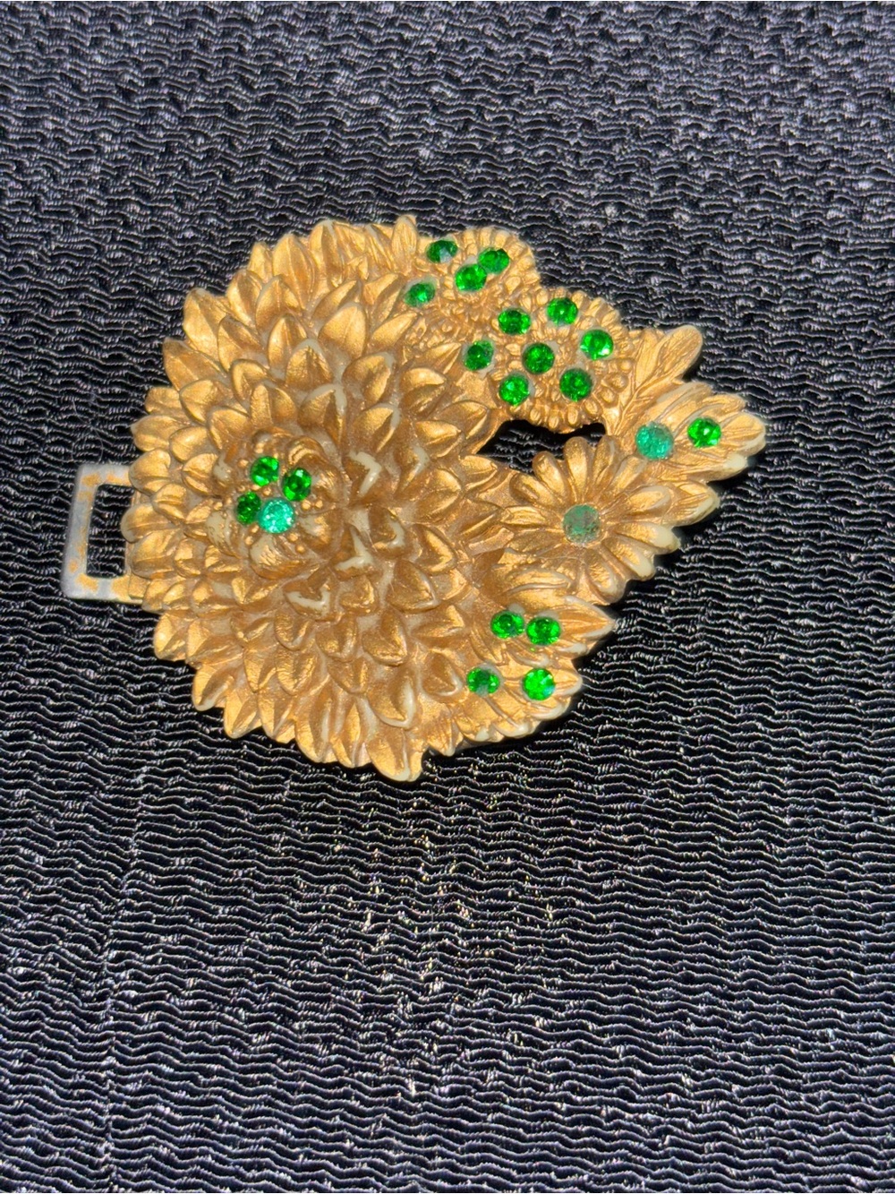 Gold Floral Belt buckle with Emerald Green Crystals